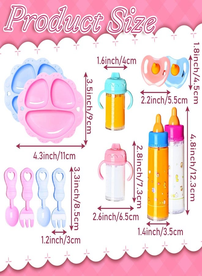Pynqdfu 15Pcs Baby Doll Accessories Magic Bottle Set,Pretend Play Feeding Toy with Juice Milk Bottles,Sippy Cups,Pacifiers,Bowl Spoons,Bib,Diaper,Dolls Feeding Kit for Kids Girls,Party,Gift - Image 2